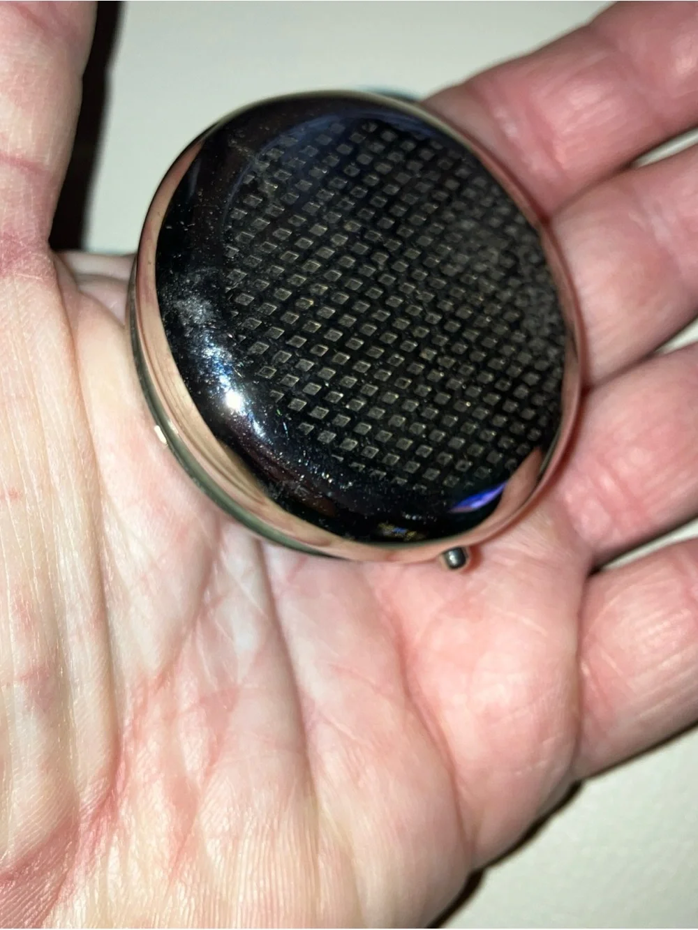 Dragonfly Accent Jewelry Pill Box - Silver and Cream Has Mirror